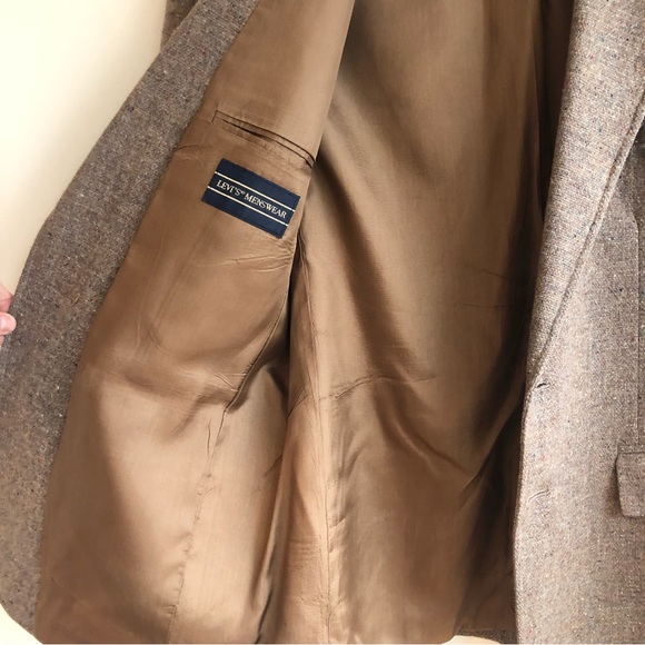 VNTG Levis WOOL Blazer Sport Dress Coat Jacket Two Button Brown Tweed 40R - Picture 9 of 15